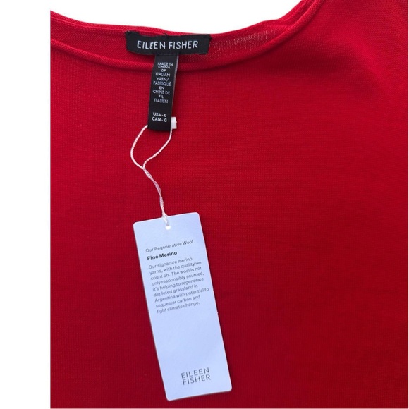 Eileen Fisher Sweater Women Red Extra Fine Merino Wool Size L Long Sleeve NWT - Picture 3 of 6